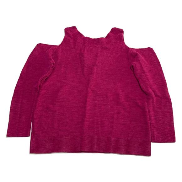 Express Sweater Top Medium Womens Pink Cold Shoulder Long Sleeve V Neck Knit - Picture 2 of 11